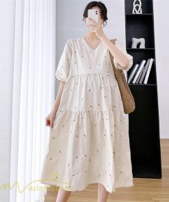 ワンピース | マタニティレディース 着痩せ 半袖 サマーマタニティウェア 上品 Aライン ゆる大きいサイズ お出かけ 韓国風 Vネック 妊婦服