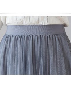 スカート | チュールプリーツウエストゴム 膝丈可愛い ハイウエスト 白 黒 10色 レディース OL 通学通勤 無地 春夏秋 裏地付き