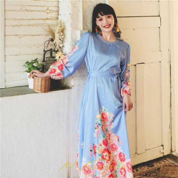 マキシ | ワンピース 長袖 夏 秋 レディース シフォン きれいめ ロング リゾート 体型カバー イベント デート 女子会 エスニック風 旅行 楽ちん 外出 ジャーニー