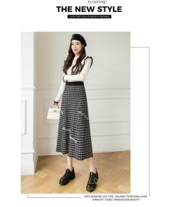 スカート | ロングチェック柄 ニット きれいめ レディース ロング丈 女子会 デート 20代 30代 40代 50代 秋 あったか お出かけ 冬 フレア 高見え 細見え