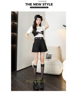 ショートパンツ | パンツ 無地 ベルト 美脚 カジュアル シンプル レディース 春 夏 ベルト付ボトムス お出かけ 日常 ズボン ゆったり 短パン