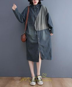 デニムワンピース | ワンピース 長袖 シャツワンピース デニムシャツ ジャケット 前開き 無地 Aラインワンピ ロングワンピ ワンピ スリム 20代30代40代 可愛い