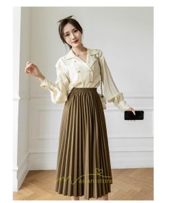 スカート | ロングロング 春 秋 プリーツ レデイース  体型カバー 着痩せ 通勤 通学 裏地付き ウエストゴム ゆったり お呼ばれ 楽チン 女子会 キレイめ