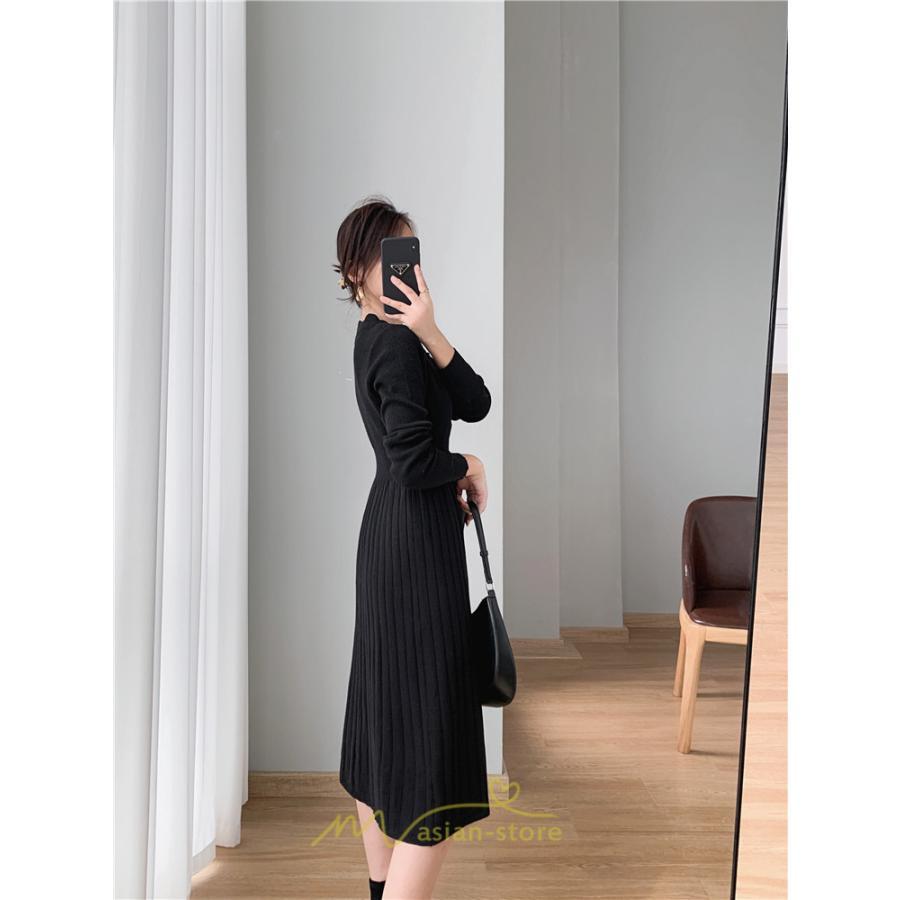 ニットワンピース | ワンピース 春 春服 レディース 長袖 ゆったり 秋 冬 ロング丈 可愛い 2022秋冬 暖か 通勤 おしゃれ デート 20代30代40代50代 女子会 同窓会