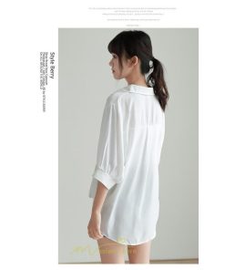 シャツ・ブラウス | レディース シャツ ブラウス 夏コーデ 上品 Vネック 華奢見え 着痩せ オフィス 七分袖 白 ライトグリーン 無地 ビジネス リクルート 日常 おしゃれ 事務服