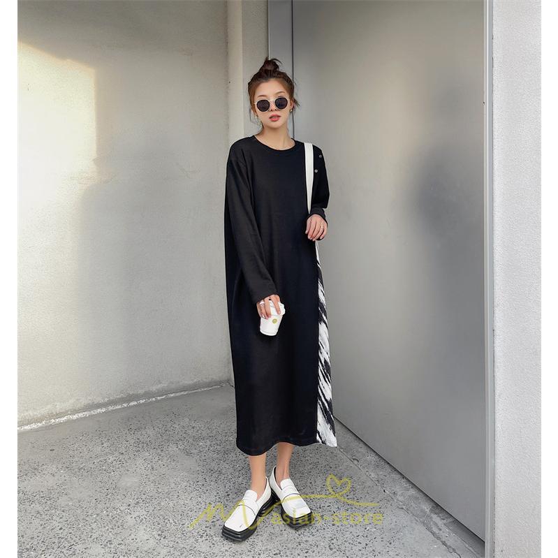 マキシ | ドッキングワンピース 秋 レディース 長袖ワンピース ロングワンピース 切り替えワンピース フェイク レイヤード風 お呼ばれワンピース ゆったり 大きいサイズ