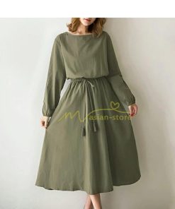 マキシ | ワンピース 秋 レディース 綿麻ワンピース ロングワンピース ウエストリボン付き 縛る 着痩せ Aラインワンピース 30代40代50代 長袖ワンピース 大人 可愛い 無地