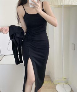 ミディアム | ワンピース タイトワンピース カーディガン セットアップ 2点セット セクシー 膝丈 スリット パーティー キャミソールワンピース スリム 無地 大人 美ライン