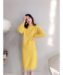 マキシ | ニットワンピース レディース 40代 秋冬 長袖ワンピース無地 ハイネック ニットワンピース ロング丈 スカート オシャレゆったりセーター ニットインナー