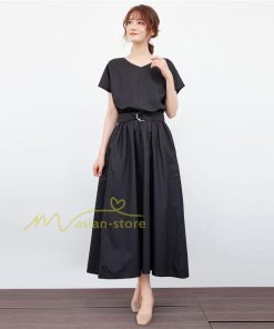 送料無料SALE | ロングワンピース 夏ワンピース 半袖 無地 フレアワンピース Vネック ベルト付き ゴム 女っぽい お呼ばれワンピース 大人 30代40代 ワンピ パーティー