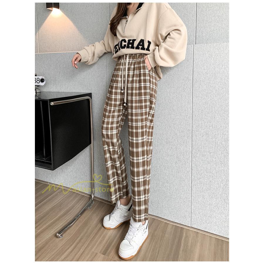 ワイドパンツ | レディース パンツ ゆったり 秋冬 コーデ カジュアル チェック柄 20代 30代 着痩せ 体型カバーロング丈 お出かけ ウエストゴム 50代 40代