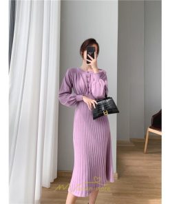 ニットワンピース | レディース 冬 きれいめ ロング おしゃれ 秋冬 長袖 送料無料 着痩せ 無地 通勤 提灯袖 可愛い パフスリーブ 20代30代40代50代