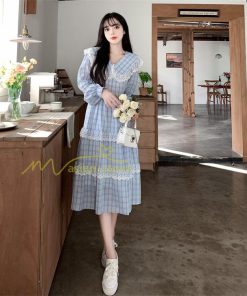 マキシ | チェック柄ワンピース 秋 レディース Aラインワンピース 長袖ワンピ キャザー 切り替え レース かわいい 大人 お呼ばれ 腰美ライン 通学通勤 30代 着痩せ