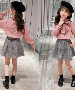 （子供）その他 | 秋冬 カジュアル スカート 2点セット セットアップ ミニチェック柄スカート 通学着 おしゃれ 女の子 長袖 小学生 シャツ キッズ