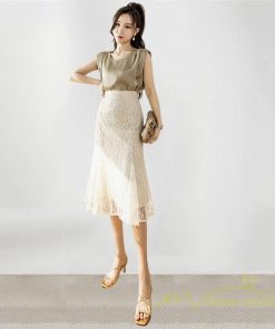 スカート | レーススカートロング丈 ハイウエスト エレガント キレイめ 通勤 日常 大人 リゾートロング 秋 花柄 柔らか 無地 ボトムス レディース ンプル