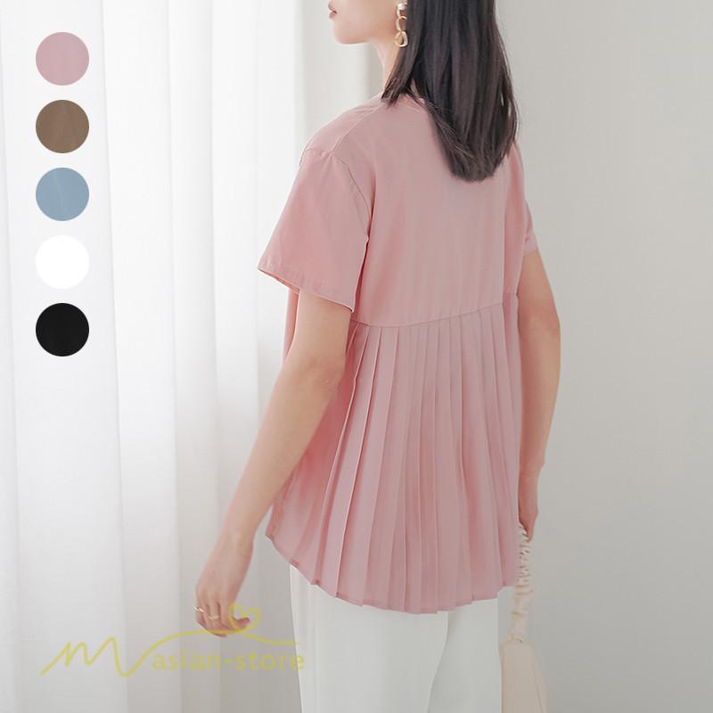 tシャツ・カットソー | Tシャツ レディース 春 夏 秋 Tシャツ 半袖 ブラウス かわいい プリーツTシャツ 無地 半袖 ゆったり 20代 きれいめ 40代 カットソー シンプル 韓国風 30代