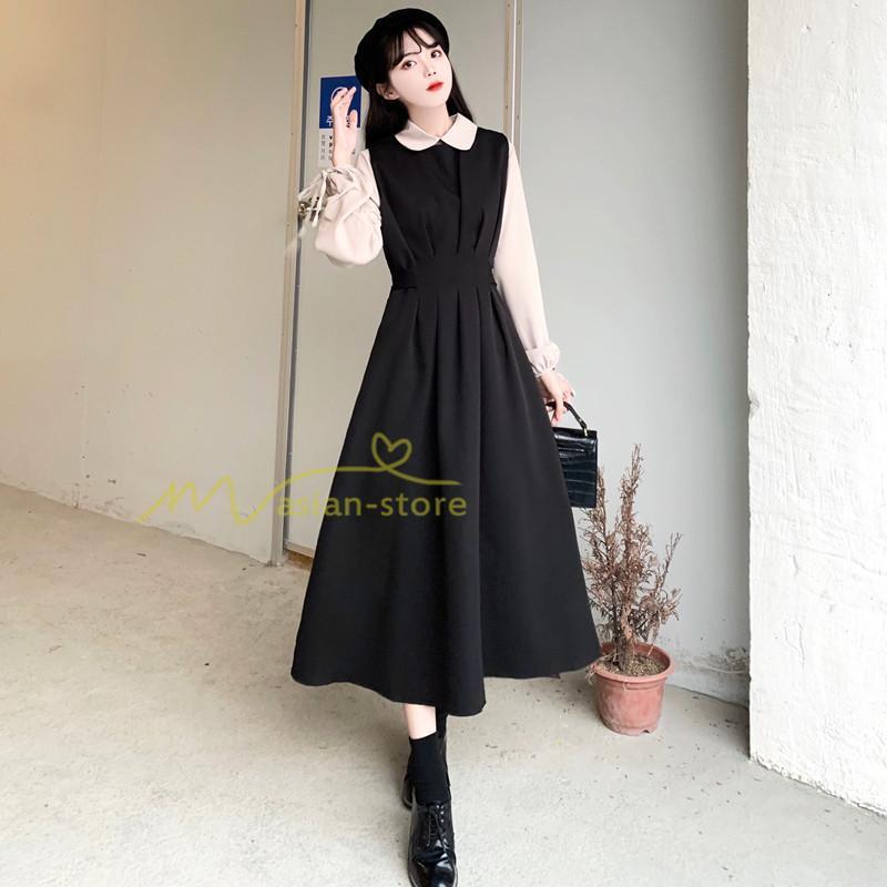 マキシ | ドッキングワンピース レイヤード風ワンピース ロングワンピース Aラインワンピース フェイク 切り替え 秋 レディース 30代40代50代 長袖ワンピ ワンピ