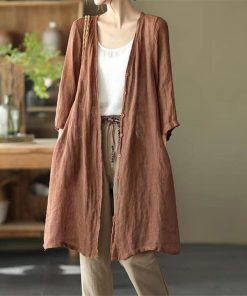 カーディガン | レディース リネン 麻混 ロング 春 秋 ゆったり 7分袖 40代 50代 無地 4色 冷え防止 透け感 羽織 初秋 30代 秋大きいサイズ 20代