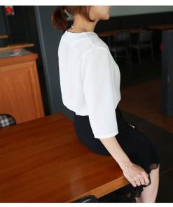 シャツ・ブラウス | シャツブラウス レディース シャツ 五分袖 Vネック 無地 トップス カットソー 可愛い 大人 30代 40代 50代 フォーマル ピンク 白 ブルー オフィス