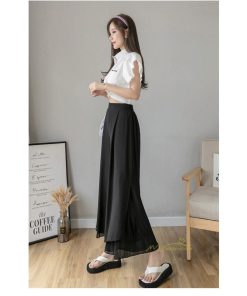 ワイドパンツ | シフォンパンツ レディース きれいめ ハイウエスト ガウチョパンツ ボトムス ゆったり 体形カバー ロング丈 夏物 オフィス 通勤 女性らしい