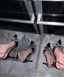 パンプス | ハイヒール パーティー ストラップ サンダル 蝶結び 人工水晶 きらきら 6cm8cmヒール 結婚式 ヒール 長時間 夏 華奢魅せ 美脚 靴 疲れない