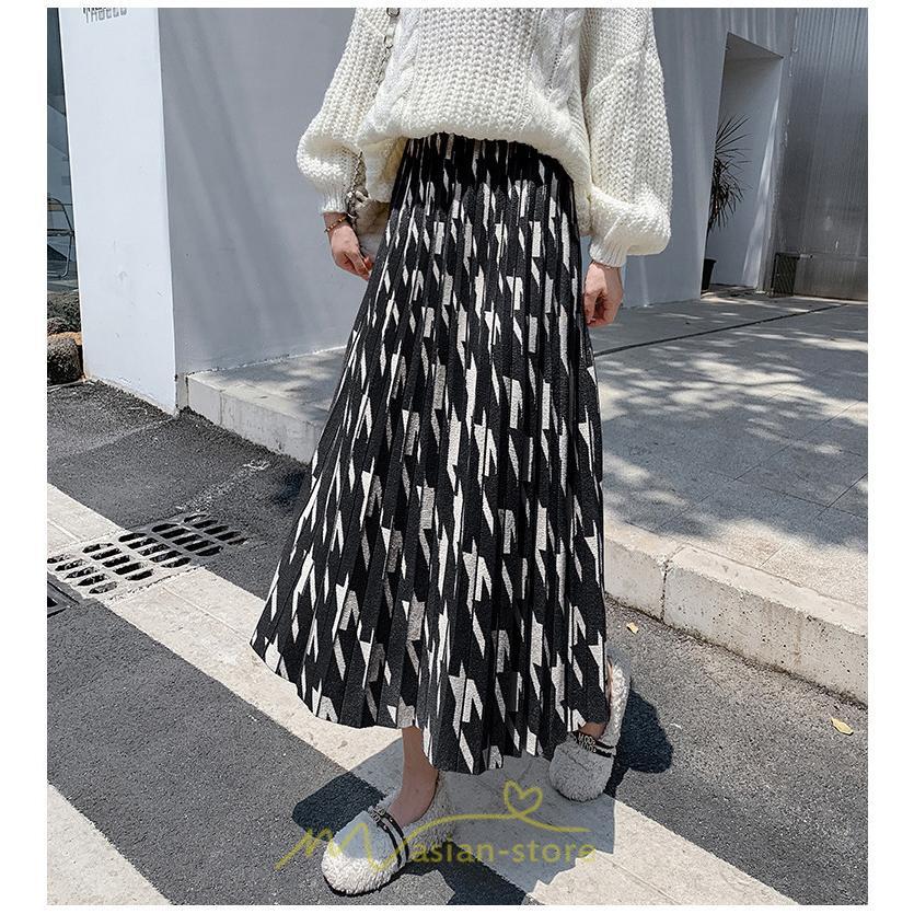 スカート | ロングレディース ボトムス プリーツかわいい 秋冬新作 韓国風 ハイウエスト 細見え 脚長効果 ニット こなれ感 高身長 低身長 トレンド