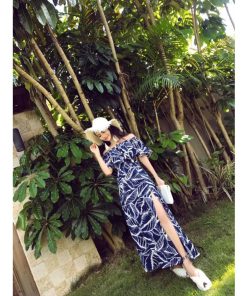 在庫ある | 短納期シフォンロングワンピース フレアビーチワンピ スリットセクシーワンピース ボヘミアワンピ ボートネック 半袖 海 エレガント 着痩せ Aライン フェミニン