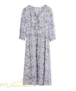 ミディアム | ワンピース 膝丈 花柄 きれいめ 5分袖 カジュアル Aラインスカート 上品 着痩せ ミディアムワンピース お出かけ シフォン 日常感 通気性 大人 エレガント