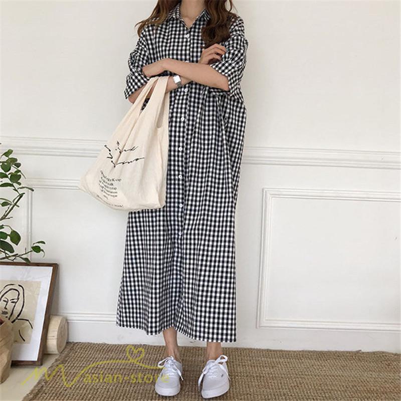 マキシ | ワンピース シャツワンピース チェック柄 可愛い マキシワンピース レディース 5分袖 春 夏 秋 20代 30代 着痩せ Aラインワンピース フリーサイズ 40代 50代