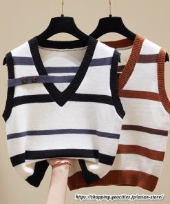 ベスト | ニットレディース トップス Vネック タンクトップ ノースリーブ 袖なし インナー ニット レイヤード風 20代30代 重ね着風 セーター 女ニット