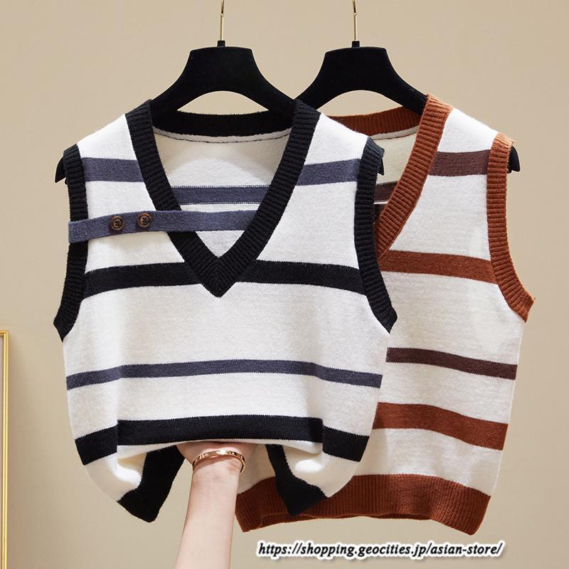 ベスト | ニットレディース トップス Vネック タンクトップ ノースリーブ 袖なし インナー ニット レイヤード風 20代30代 重ね着風 セーター 女ニット
