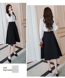 スカート | Aラインフレアビジネスフォーマル OL オフィス 黒ハイウエスト エレガント ヒップアップ シルエット 着痩せ