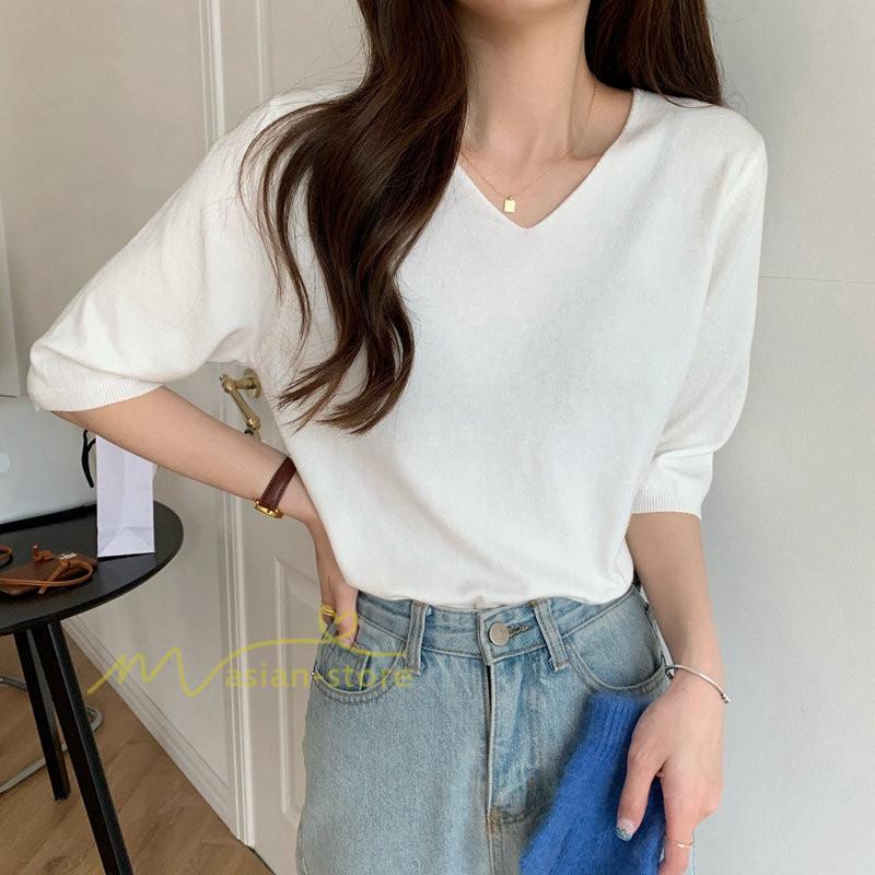 tシャツ・カットソー | Tシャツ レディース 半袖 トップス カジュアル Tシャツ 大きい ゆるTシャツ ゆるカットソー Vネック 20代30代40代50代 上品 上品 お出かけ 通勤通学 着回し