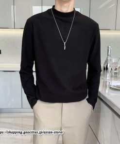 Tシャツ | メンズ トップス 秋冬 保温 無地 モックネック メンズスタイル 20代 30代 通勤 通学 着回し ビジネス 40代 長袖カットソー 冬 50代 コーデ 秋
