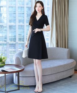 ミディアム | ワンピース レディース 無地 Vネック 半袖 カジュアル おしゃれ エレガント 上品 春 夏 新作 レディースワンピース サマーワンピース 膝丈 きれいめ お出かけ