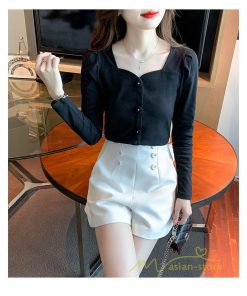 tシャツ・カットソー | ショート丈Tシャツ レディース 長袖Tシャツ カットソー タイト スリム 無地 トップス 綿 秋物 可愛い 小さい 通学通勤 20代30代 インナー 綿Tシャツ