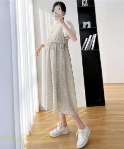 ワンピース | マタニティレディース Aライン 妊婦服 体型カバー 着痩せ マタニティウェア 小花柄 柔らか きれいめ お出かけ マタニティ 夏服 ひざ下丈