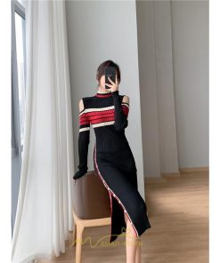 ニットワンピース | ワンピース 秋 秋服 レディース ニット ロングワンピース ロング 長袖 肩出し 秋冬 送料無料 セクシー フェミニン デート 春 お出かけ 結婚式 暖か 通勤