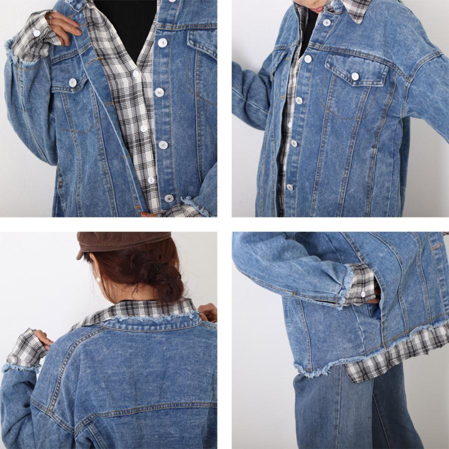 テーラードジャケット | ジャケット オーバーサイズ アウター 秋冬 レディース ドッキング デニム Gジャン
