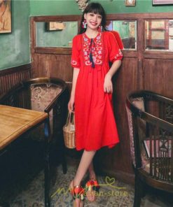 マキシ | ワンピース レディース 刺繍 綿麻 レトロ調 インスタ映え ナチュラル エスニック風 民族風 ボヘミアン 柔らかい SNS映え リゾート 赤 黄色 撮影 白