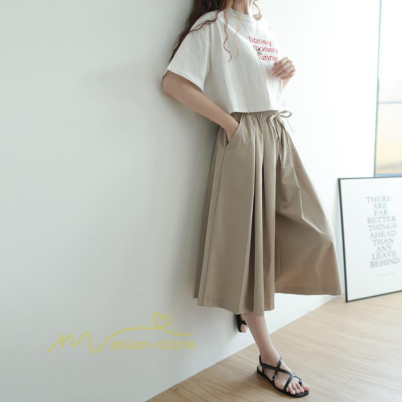 ワイドパンツ | ガウチョパンツレディース スカンツ スカーチョ リラックスパンツ 無地 ウエストゴム ゆったり シンプル 体型カバー おしゃれ ガウチョ ボトムス