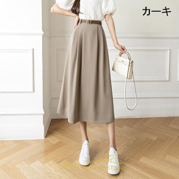 スカート | Aラインミモレ丈 裏地付き ボトムス 春 夏 黒 ベージュ カーキ おしゃれ お呼ばれ ファッション 女子会 カジュアル 無地 デート