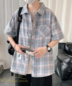 シャツ | ライトアウター 半袖 メンズ 男性着 ポケット おしゃれ 半袖ゆったり ワイド日常感 チェック柄 人気 XXXXL 着回し 上品 大きいサイズ おしゃれ