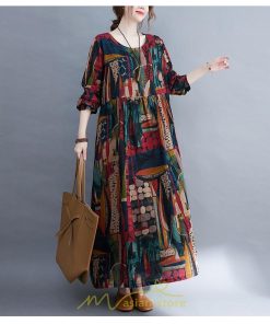 マキシ | ワンピース ワンピ コットン 長袖 レディース 丸首 ワンピ 通勤 OL シンプル かわいい 夏 秋 秋服 大きいサイズ 40代 ぽっちゃり 30代 20代 着痩せ おしゃれ