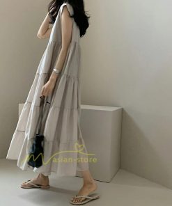 マキシ | ワンピース Aラインノースリーブマキシ丈ワンピース ビッグシルエット 無地 レディース ロング丈 体型カバー カジュアル 麻 綿 ゆったり 20代30代40代