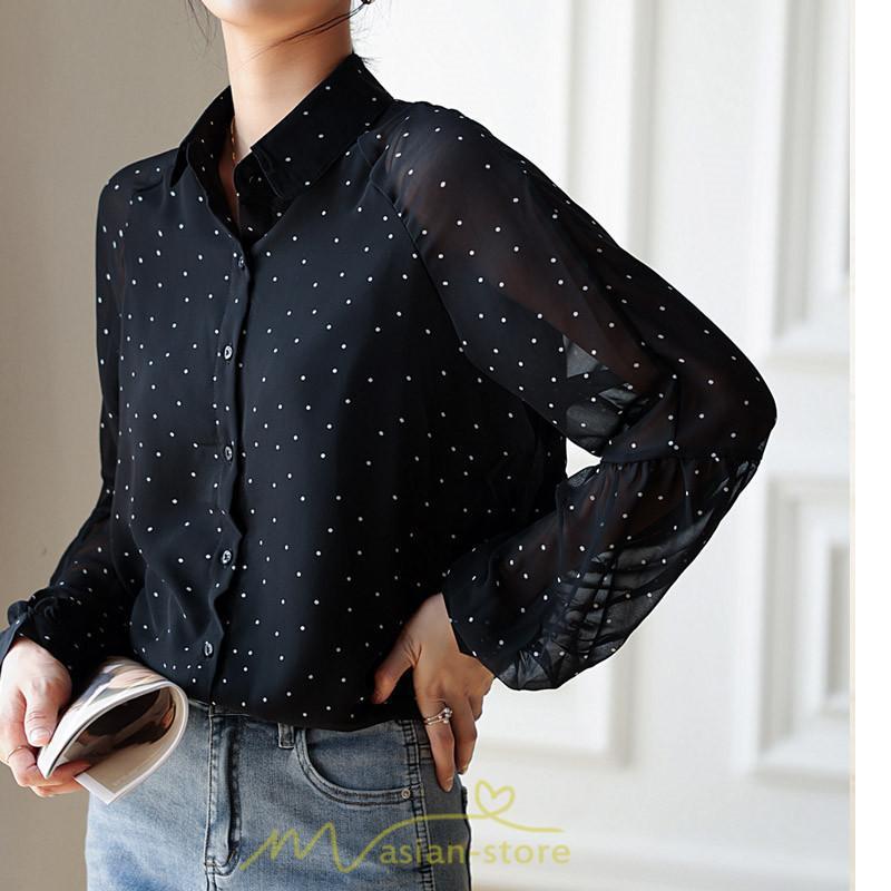 シャツ・ブラウス | ブラウス レディース きれいめ 40代 春秋新作 オシャレブラウス シャツ 長袖トップス Vネックブラウス 大人 シャツ30代 ゆったり 通勤 50代 ドット柄