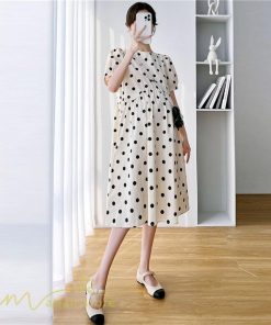 ワンピース | マタニティレディース 着痩せ ゆったり 半袖 ドット柄 妊婦服 マタニティウェア 上品 サマー マタニティ お出かけ カジュアル 膝丈
