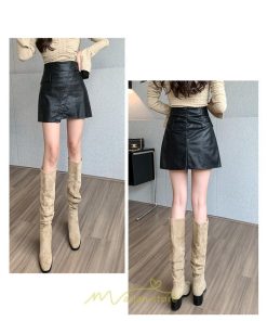 スカート | レディース PUレザー ハイウエスト ミニ丈 スリム タイト 秋 冬 ボトムス カジュアル 大人 可愛い おしゃれ お出かけ フェミニン きれいめ デイリー