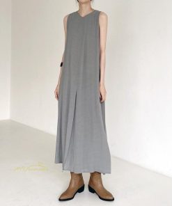 ノースリーブ | ワンピース マキシワンピース マキシワンピ マキシ ロングワンピース ワンピ スリット シンプル 無地 春夏 フレアワンピース ゆったり