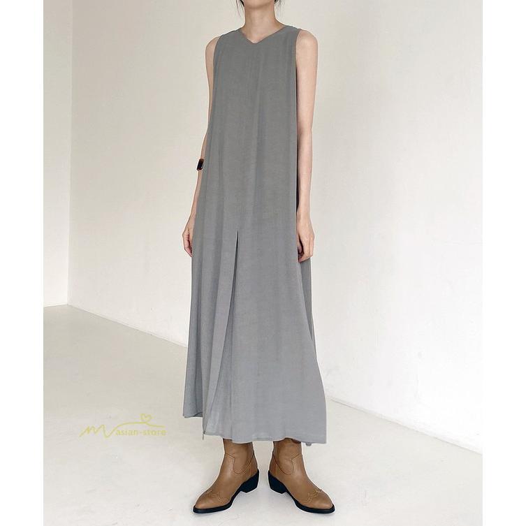 ノースリーブ | ワンピース マキシワンピース マキシワンピ マキシ ロングワンピース ワンピ スリット シンプル 無地 春夏 フレアワンピース ゆったり
